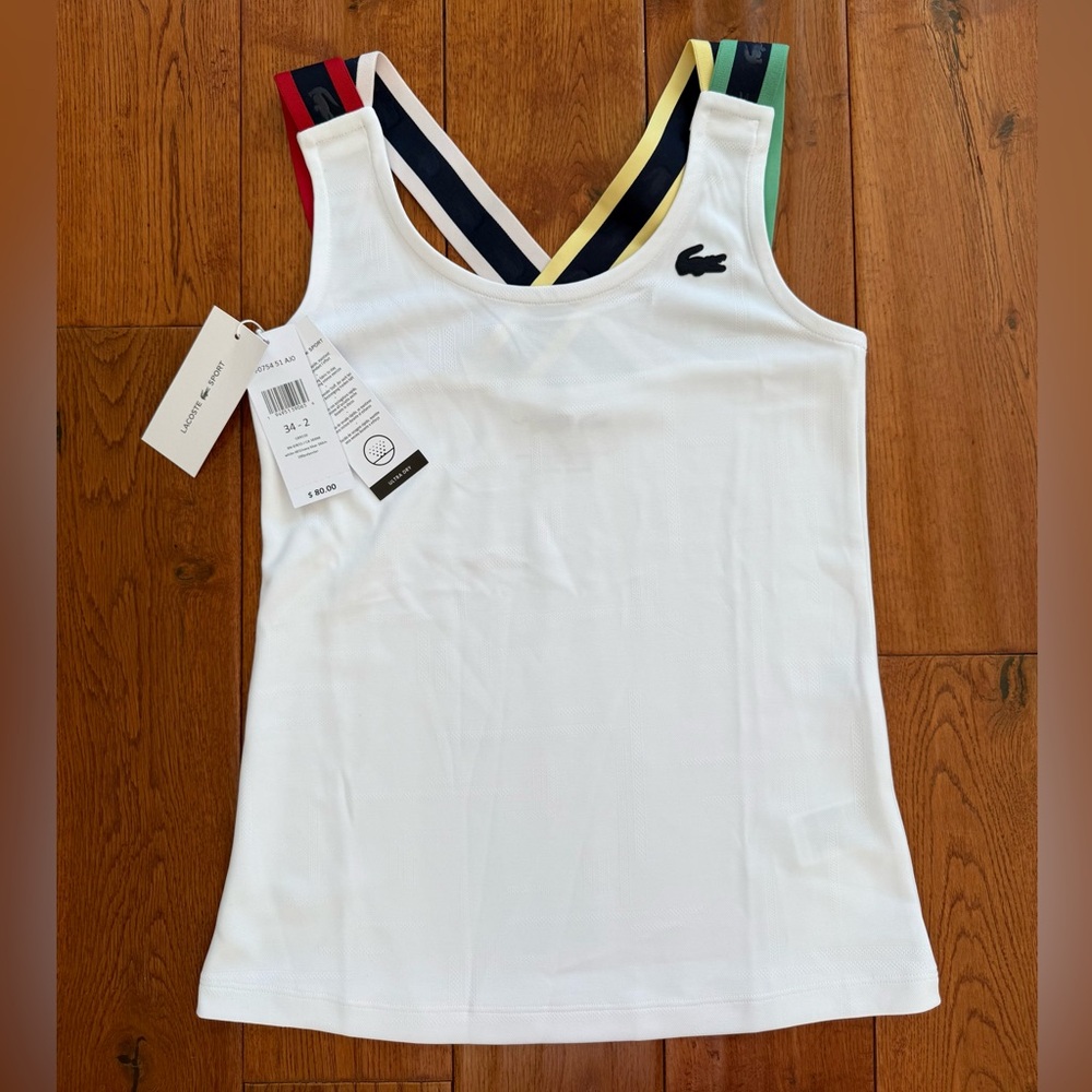 Lacoste Sport Women's White Tank Top with Colorful Straps - size Small - Picture 3 of 12